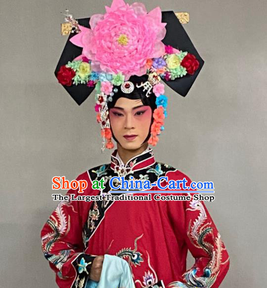 China Ancient Princess Embroidered Clothing Beijing Opera Hua Tan Red Dress Outfits Traditional Opera Imperial Concubine Garment Costume and Headdress