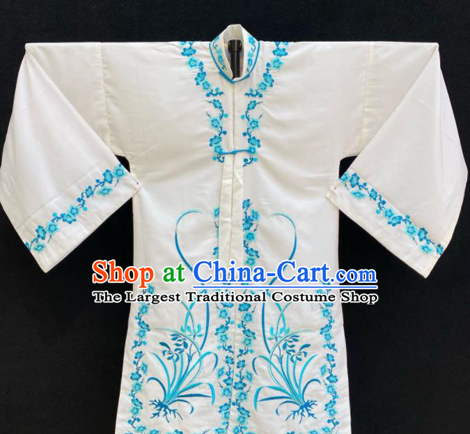 China Beijing Opera Hua Tan Embroidered Orchids White Dress Traditional Opera Young Lady Garment Costume Ancient Princess Clothing