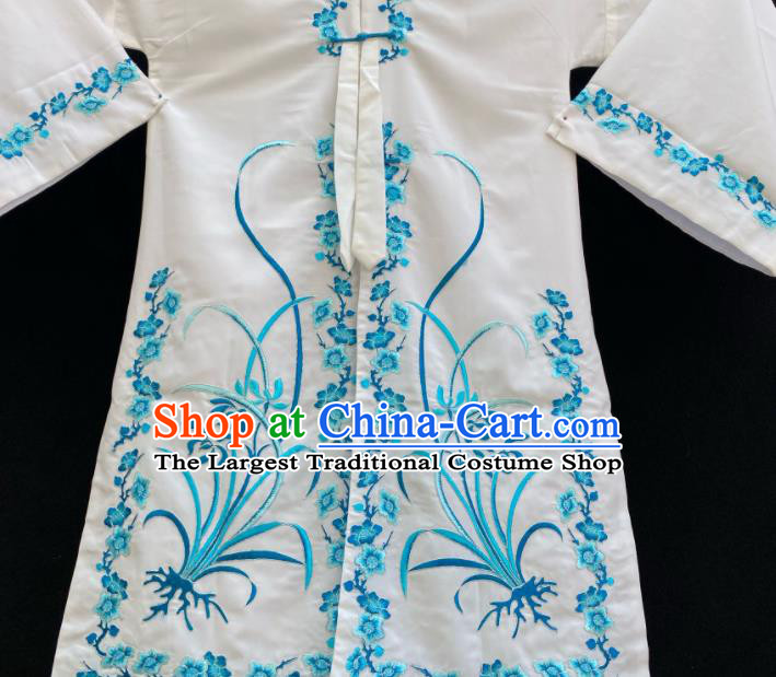 China Beijing Opera Hua Tan Embroidered Orchids White Dress Traditional Opera Young Lady Garment Costume Ancient Princess Clothing