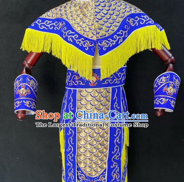 Chinese Beijing Opera Wusheng Garment Costumes Peking Opera Swordsman Royalblue Armor Uniforms Traditional Opera Soldier Clothing