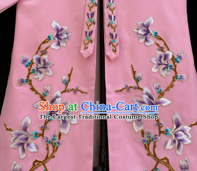 China Ancient Princess Clothing Beijing Opera Hua Tan Embroidered Magnolia Pink Cape Traditional Opera Young Lady Garment Costume