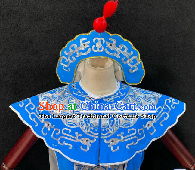 Chinese Traditional Opera Soldier Clothing Beijing Opera Wusheng Garment Costumes Peking Opera Swordsman Blue Armor Uniforms