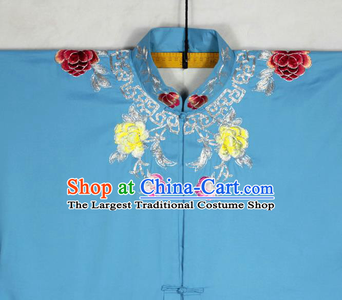 China Beijing Opera Actress Embroidered Blue Shirt Traditional Opera Young Woman Garment Costume Ancient Noble Lady Clothing