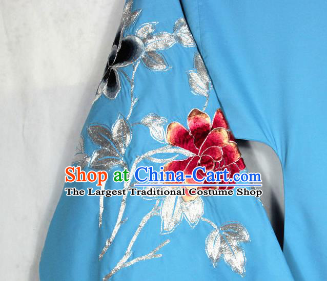 China Beijing Opera Actress Embroidered Blue Shirt Traditional Opera Young Woman Garment Costume Ancient Noble Lady Clothing