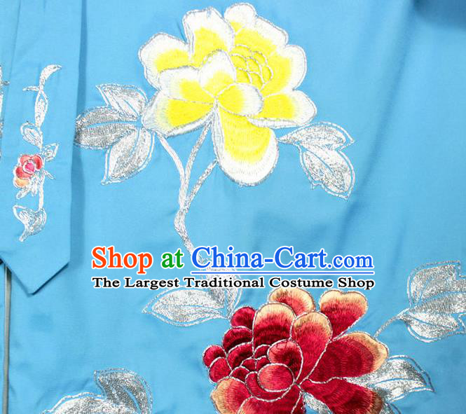 China Beijing Opera Actress Embroidered Blue Shirt Traditional Opera Young Woman Garment Costume Ancient Noble Lady Clothing