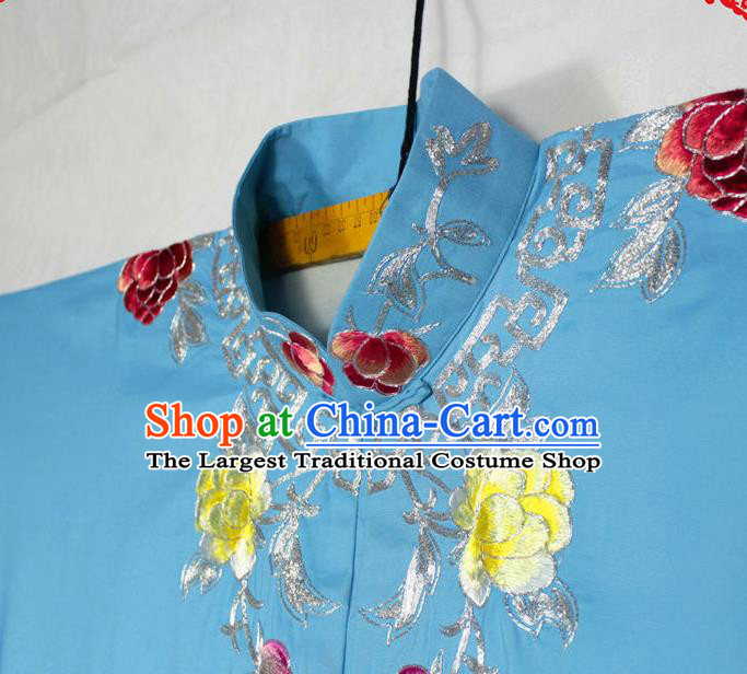 China Beijing Opera Actress Embroidered Blue Shirt Traditional Opera Young Woman Garment Costume Ancient Noble Lady Clothing