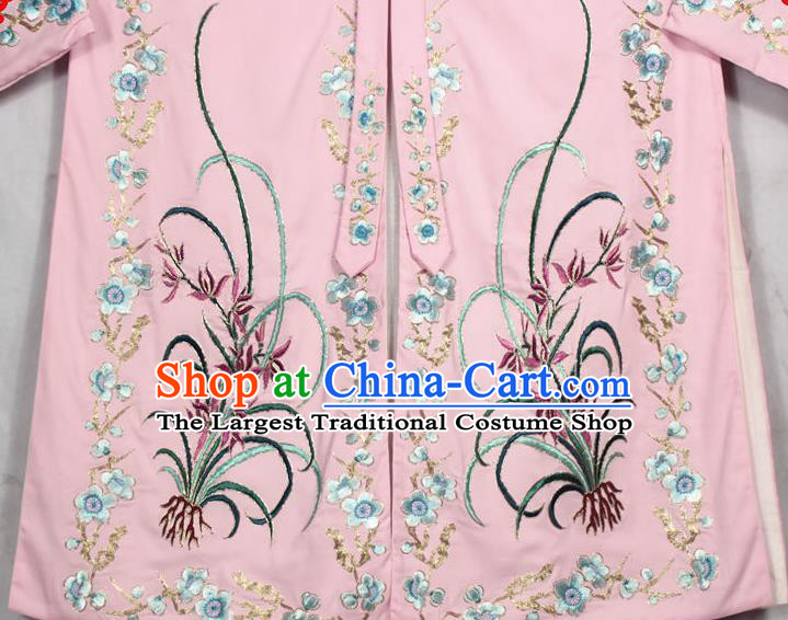 China Ancient Noble Lady Clothing Beijing Opera Actress Embroidered Orchids Pink Shirt Traditional Opera Young Woman Garment Costume