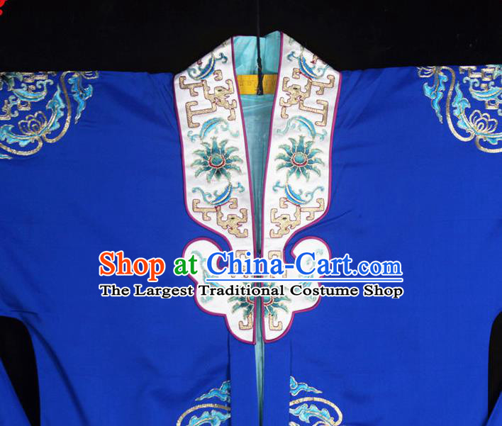 China Ancient Dowager Countess Clothing Beijing Opera Laodan Embroidered Blue Cape Traditional Opera Elderly Woman Garment Costume