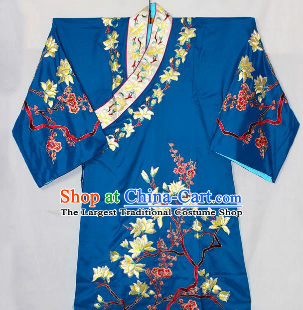Chinese Peking Opera Young Man Embroidered Blue Robe Traditional Opera Swordsman Clothing Beijing Opera Wusheng Garment Costume