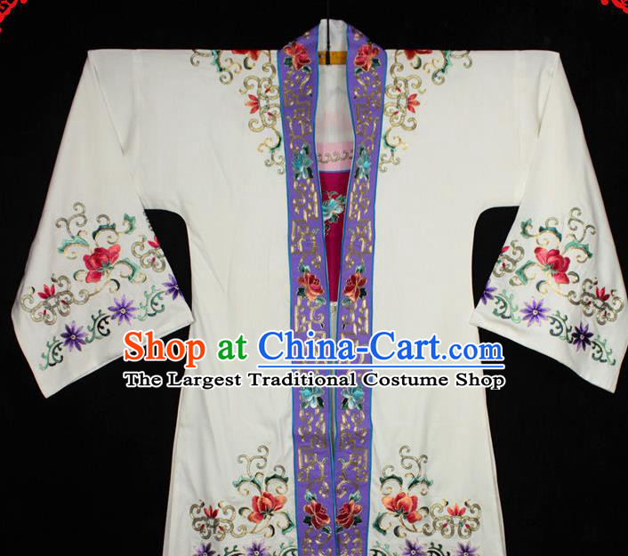 China Traditional Opera Noble Lady Garment Costume Ancient Princess Clothing Beijing Opera Actress Embroidered White Cape