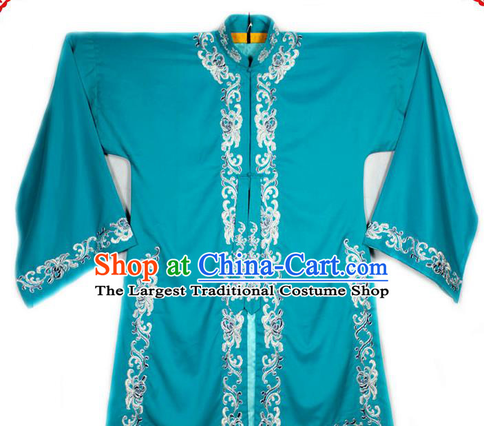China Traditional Opera Young Woman Garment Costume Ancient Princess Clothing Beijing Opera Actress Embroidered Blue Cape