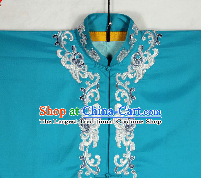 China Traditional Opera Young Woman Garment Costume Ancient Princess Clothing Beijing Opera Actress Embroidered Blue Cape