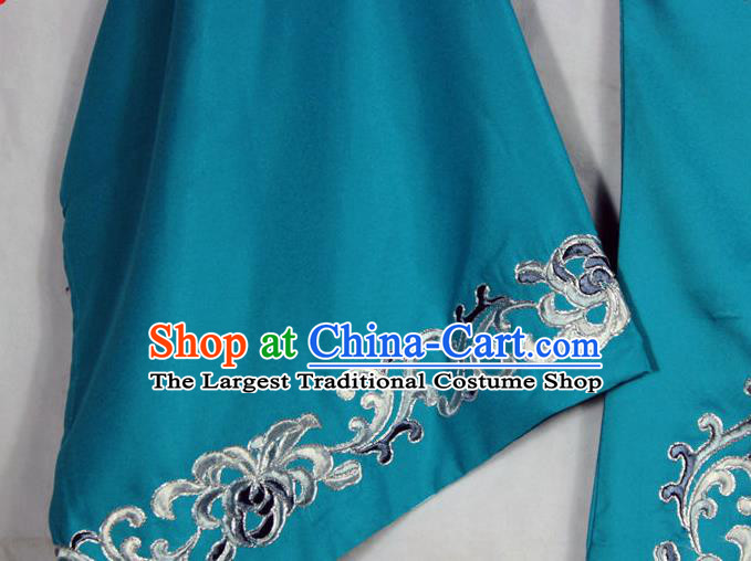China Traditional Opera Young Woman Garment Costume Ancient Princess Clothing Beijing Opera Actress Embroidered Blue Cape