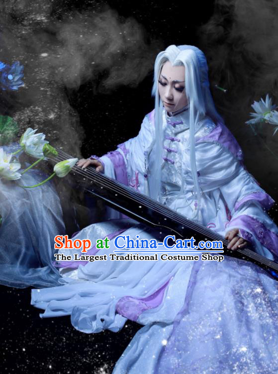 Chinese Puppet Show Su Huanzhen Garment Costumes Ancient Taoist Priest Uniforms Traditional Cosplay Swordsman Clothing and Hairpieces