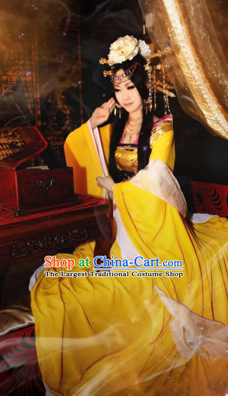 China Traditional Chang An Night Wan An Garment Costumes Ancient Princess Clothing Cosplay Court Beauty Yellow Dress Outfits