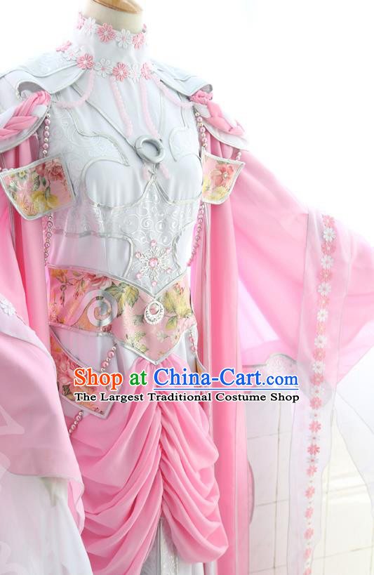 China Ancient Swordswoman Clothing Cosplay Fairy Princess Pink Dress Outfits Traditional Puppet Show Yu Qinghuan Garment Costumes