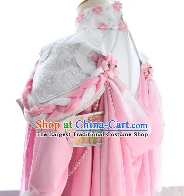China Ancient Swordswoman Clothing Cosplay Fairy Princess Pink Dress Outfits Traditional Puppet Show Yu Qinghuan Garment Costumes