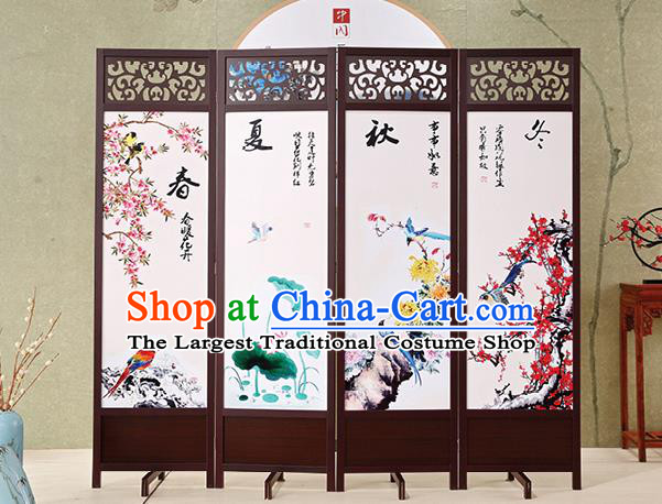 Chinese Hand Painting Screens Home Ornaments Handmade Flowers Birds Folding Screen Craft