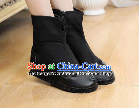 Chinese Traditional Winter Boots Ancient Swordsman Shoes Handmade Black Boots with Wool Inside