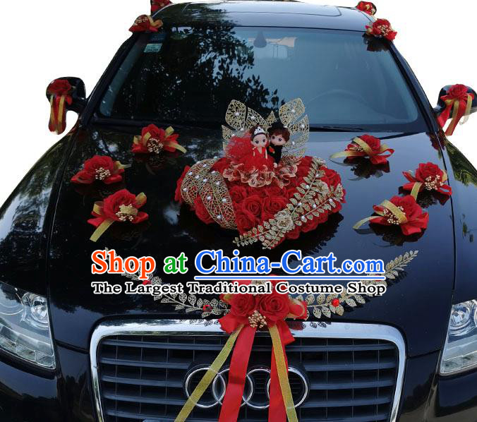 Top Love Heart Shape Simulation Rose Flowers Bouquet Wedding Car Ornaments Wedding Ceremony Car Decorations