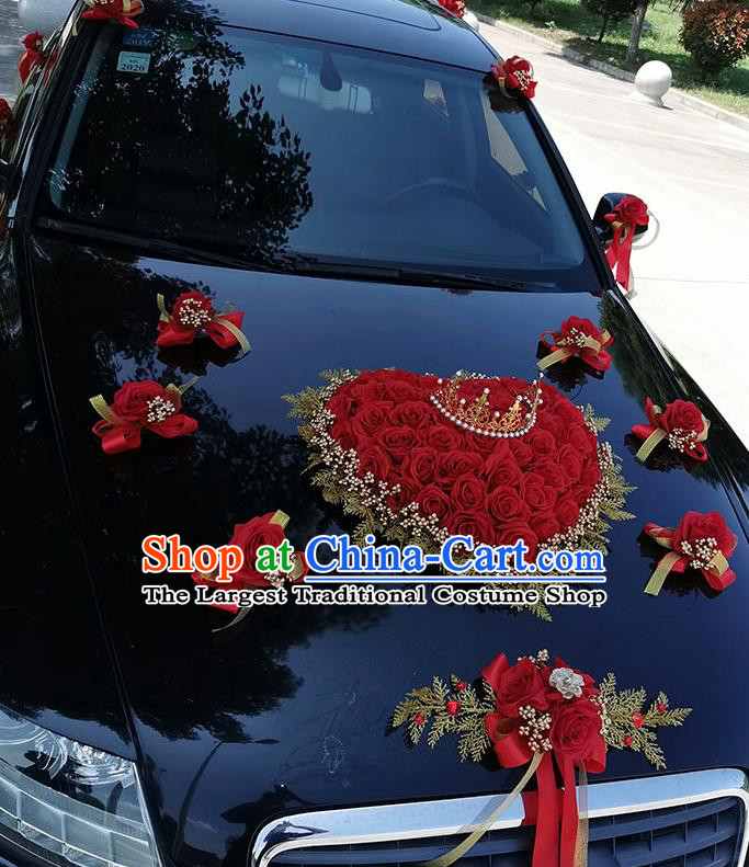 China Traditional Wedding Car Ornaments Wedding Ceremony Car Decorations  Love Simulation Rose Flowers Bouquet