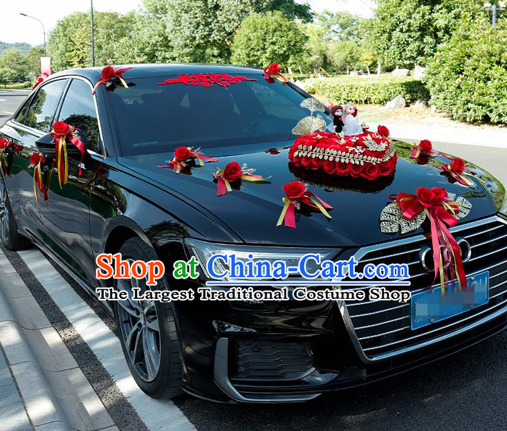 Top Love Heart Shape Simulation Rose Flowers Bouquet Wedding Car Ornaments Wedding Ceremony Car Decorations