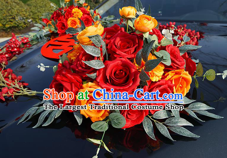 China Traditional Wedding Car Ornaments Wedding Ceremony Car Decorations  Love Simulation Rose Flowers Bouquet