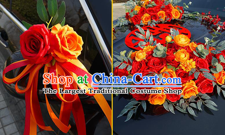 China Traditional Wedding Car Ornaments Wedding Ceremony Car Decorations Love Simulation Rose Flowers Bouquet