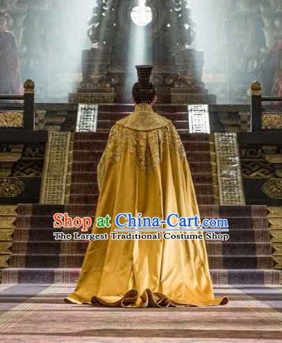 China Southern and Northern Dynasties Emperor Golden Imperial Robe Clothing The Rebel Princess Ancient Majesty Garment Costumes and Headdress Complete Set