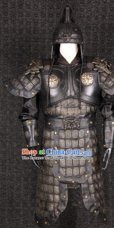 Chinese Ancient General Garment Costumes Traditional Han Dynasty Warrior Zhang Fei Armor and Helmet Set