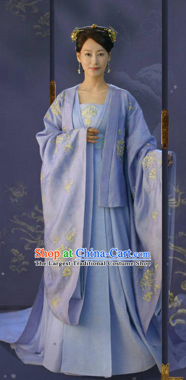 China Ancient Imperial Concubine Blue Hanfu Dress Drama The Rebel Princess Kara Wai Replica Costumes Southern and Northern Dynasties Court Clothing