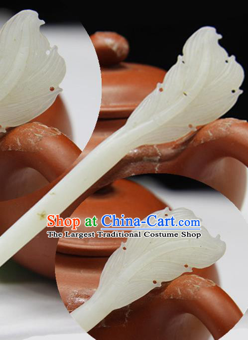 China National Hair Stick Classical Cheongsam Hair accessories Handmade Jade Carving Feather Hairpin