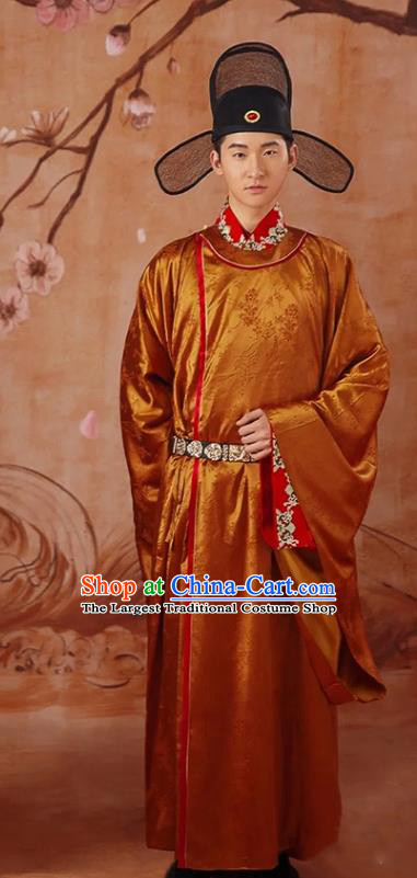 China Traditional Song Dynasty Groom Garment Costumes Ancient Wedding Clothing and Hat Complete Set