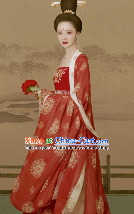 Chinese Ancient Imperial Consort Garment Costumes Traditional Hanfu Clothing Tang Dynasty Lady Red He Zi Dress