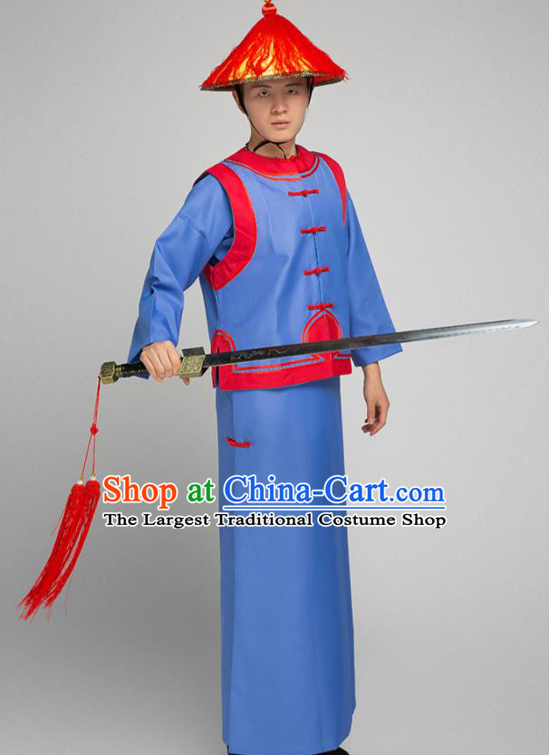 Chinese Qing Dynasty Imperial Bodyguard Costumes Ancient Soldier Yayi Clothing and Hat