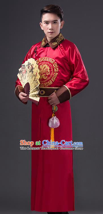 Chinese Qing Dynasty Prince Costumes Ancient Royal Highness Red Robe Clothing