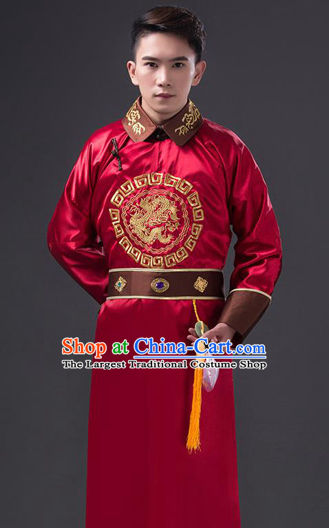 Chinese Qing Dynasty Prince Costumes Ancient Royal Highness Red Robe Clothing