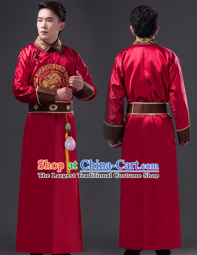 Chinese Qing Dynasty Prince Costumes Ancient Royal Highness Red Robe Clothing