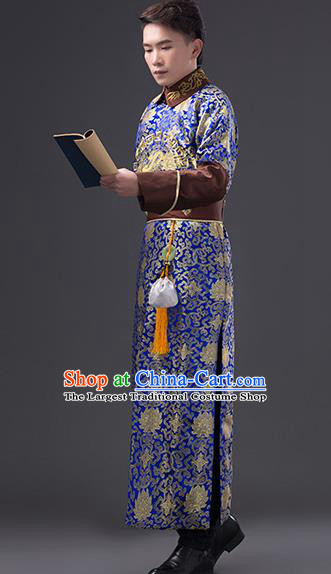 Chinese Ancient Royal Prince Clothing Qing Dynasty Royal Highness Blue Robe Costumes