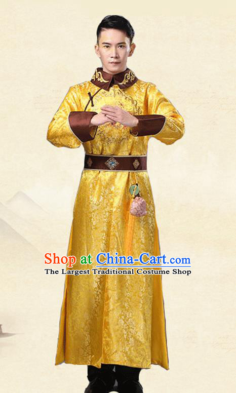 Chinese Ancient Emperor Clothing Qing Dynasty Royal Prince Golden Imperial Robe Costumes