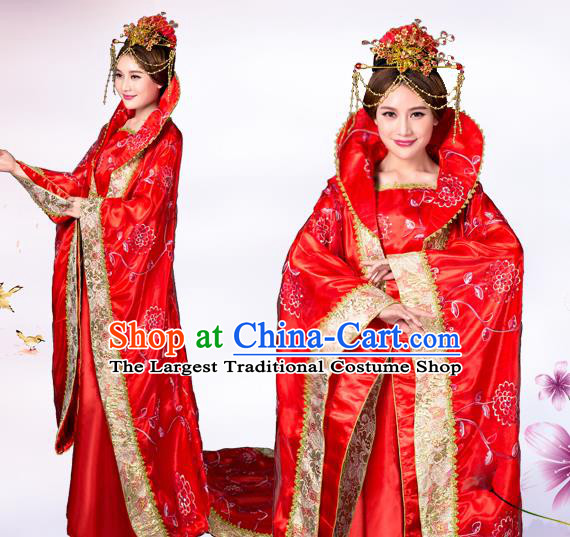 Chinese Tang Dynasty Princess Red Dress Costume Ancient Empress Hanfu Clothing