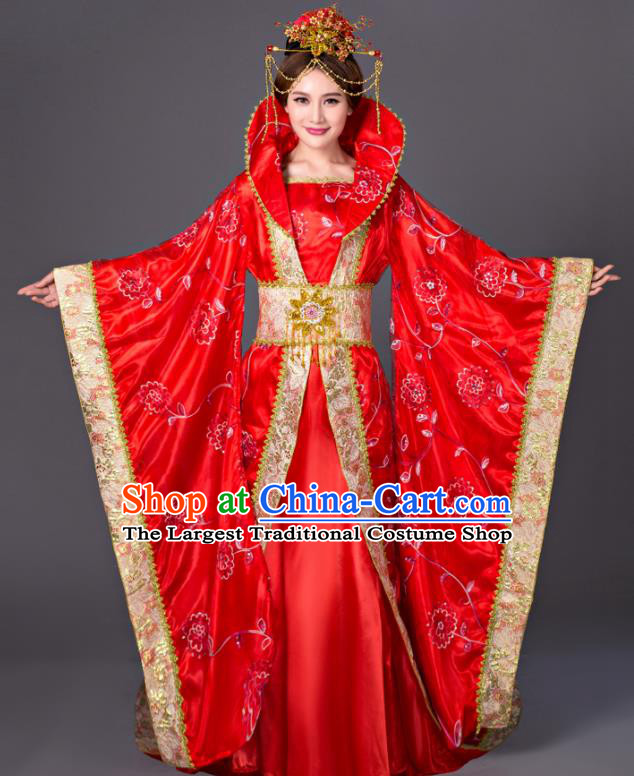 Chinese Tang Dynasty Princess Red Dress Costume Ancient Empress Hanfu Clothing