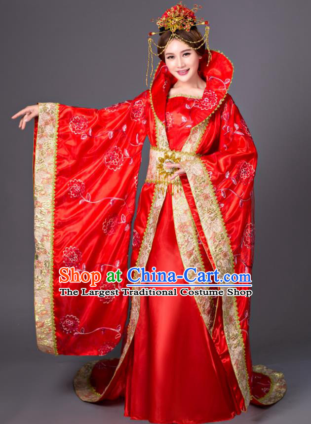 Chinese Tang Dynasty Princess Red Dress Costume Ancient Empress Hanfu Clothing