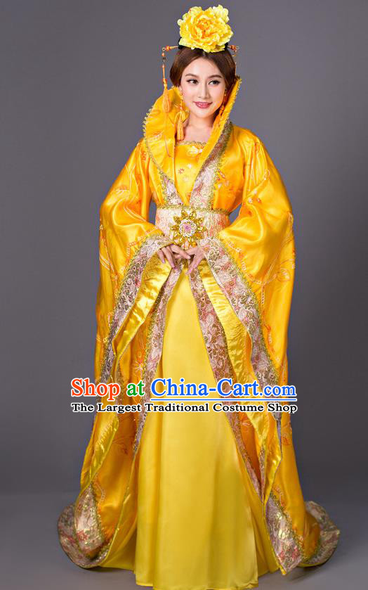 Chinese Tang Dynasty Empress Yellow Dress Costume Ancient Imperial Queen Hanfu Clothing