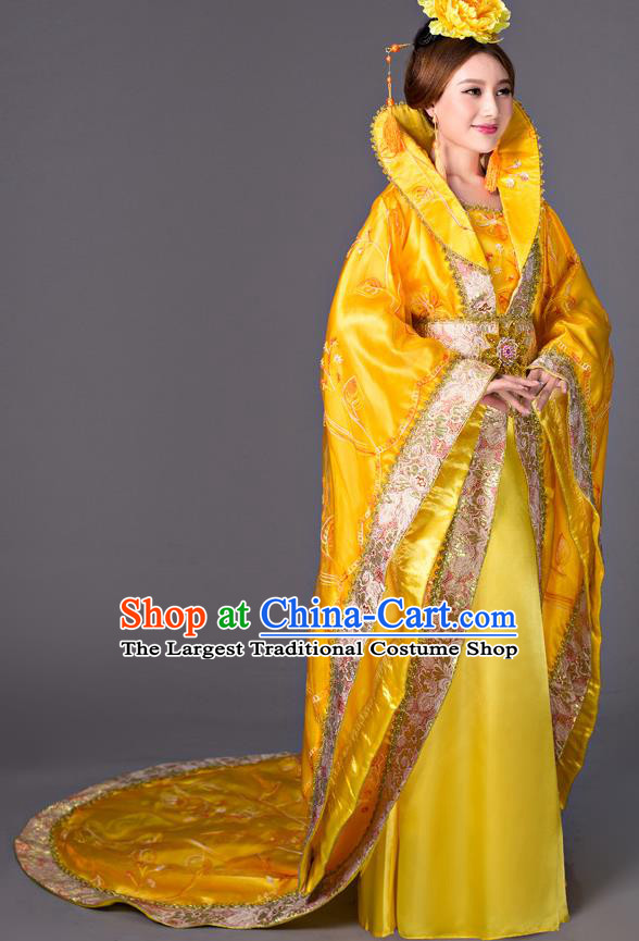 Chinese Tang Dynasty Empress Yellow Dress Costume Ancient Imperial Queen Hanfu Clothing