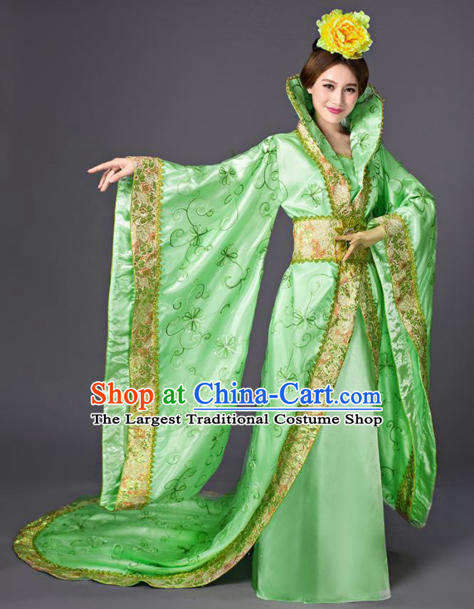 Chinese Ancient Palace Lady Hanfu Clothing Tang Dynasty Royal Princess Green Dress Costume