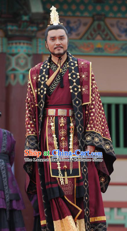TV Series GyeBaek King Uija Clothing Korean Ancient Lord Garment Costumes Traditional Imperial Robe and Hair Accessories