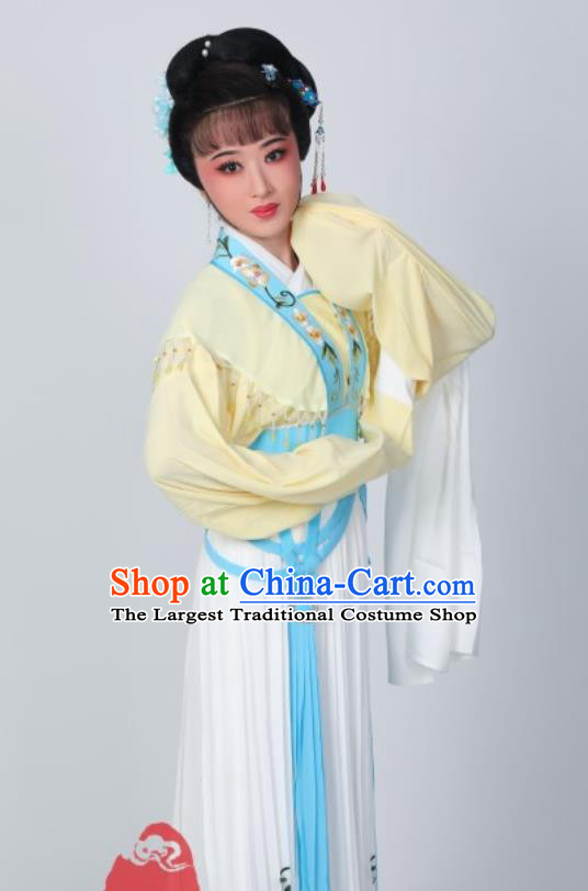 Chinese Peking Opera Actress Costumes Traditional Huangmei Opera He Wenxiu Yellow Dress Garments Ancient Young Woman Clothing