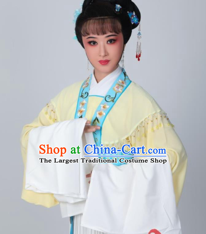 Chinese Peking Opera Actress Costumes Traditional Huangmei Opera He Wenxiu Yellow Dress Garments Ancient Young Woman Clothing