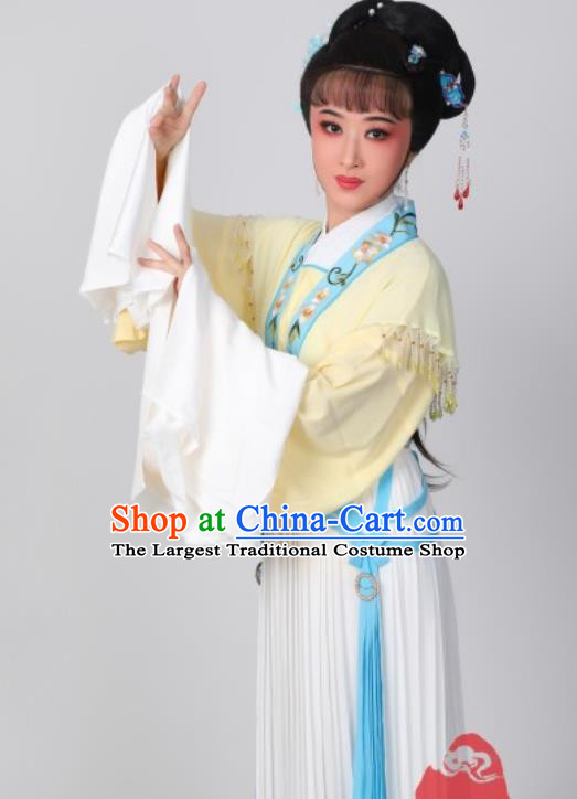 Chinese Peking Opera Actress Costumes Traditional Huangmei Opera He Wenxiu Yellow Dress Garments Ancient Young Woman Clothing